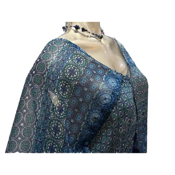Women’s Rod Beattie Peasant Blue Sheer Boho Caftan Top Size Medium 8 10 - Picture 6 of 11